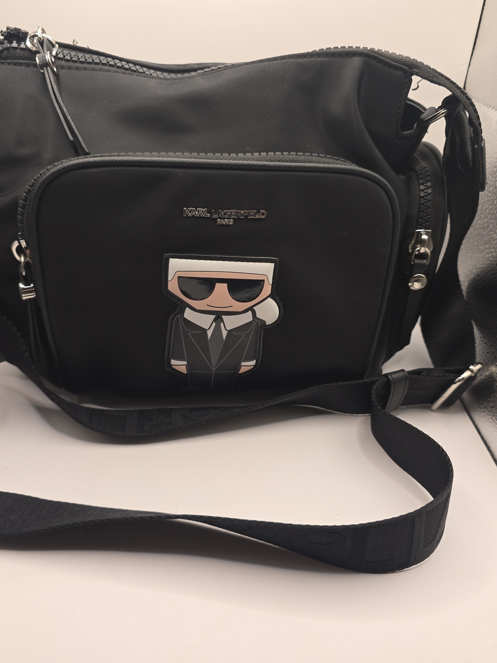 Karl Lagerfeld Black Nylon Crossbody Bag with Character Patch - Picture 15 of 15